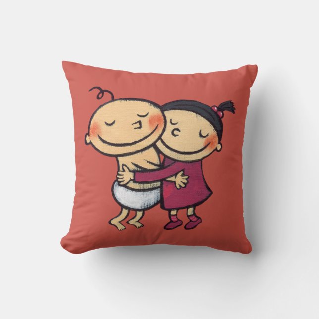Best Friends Hugging Throw Pillow (Front)