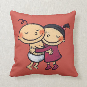 Best Friends Hugging Throw Pillow