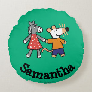 Best Friends Maisy and Dotty Hold Hands Round Pillow