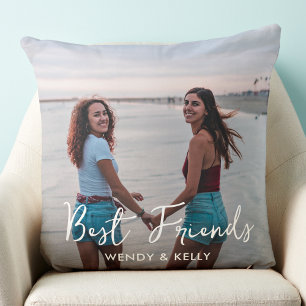 Best Friends Modern Black Friendship Photo Throw Pillow
