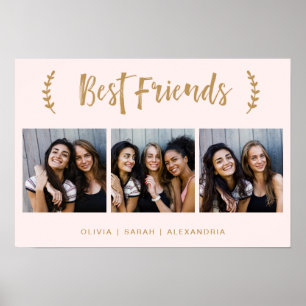 Best Friends Modern Blush Three Photo Grid Poster