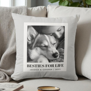 Best Friends Modern Grey Dog Mom Pet Photo Throw Pillow