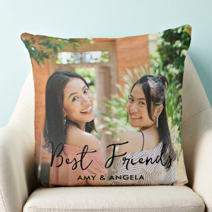 Best Friends Modern White Friendship Photo Throw Pillow