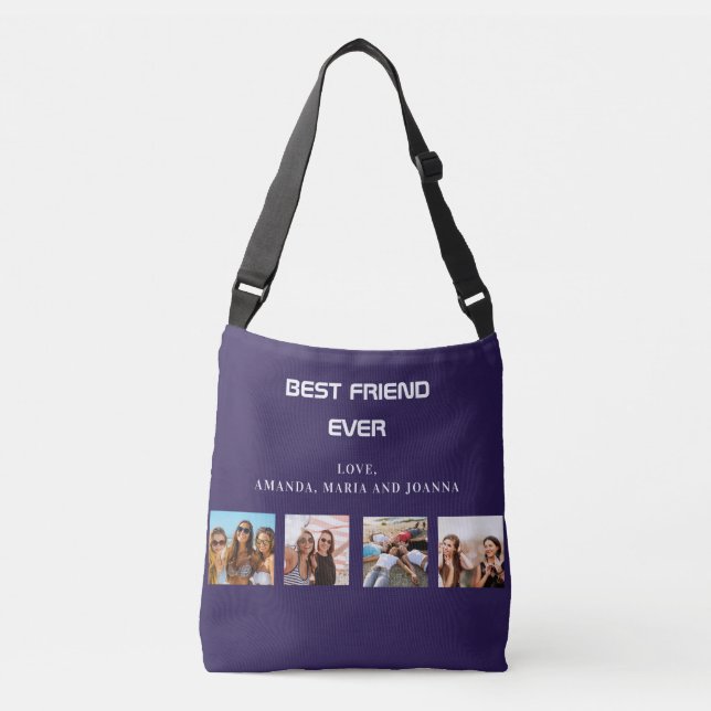  Best friends navy blue photo collage names Crossbody Bag (Front)