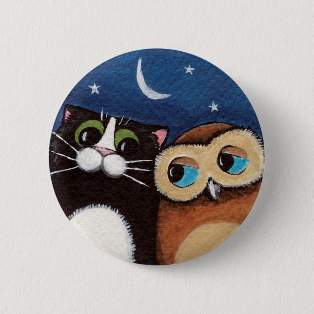 Best Friends - Owl and Cat Art Button (Front)