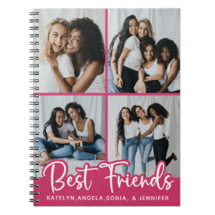 Best Friends Personalized 4 Photo Collage Pink Notebook