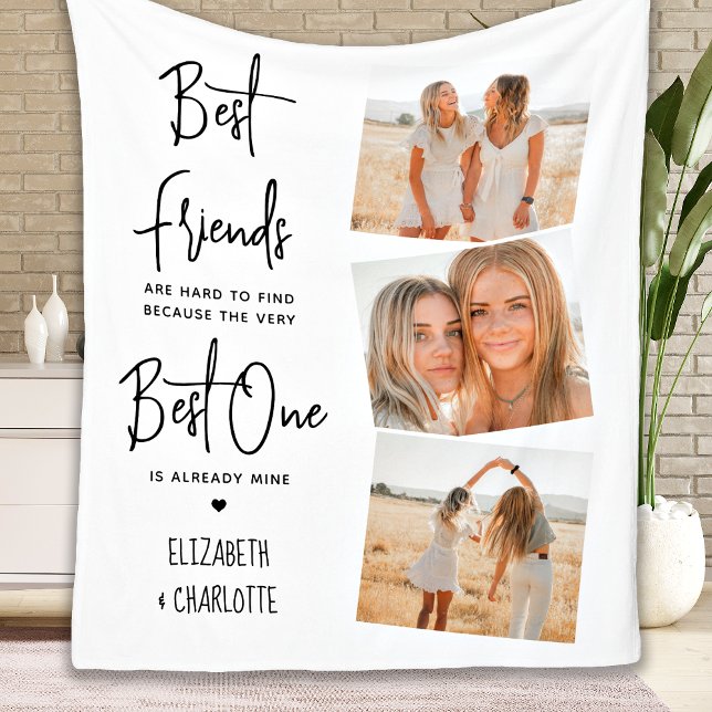 Best Friends Personalized Chic 3 Photo Friendship Fleece Blanket (Creator Uploaded)