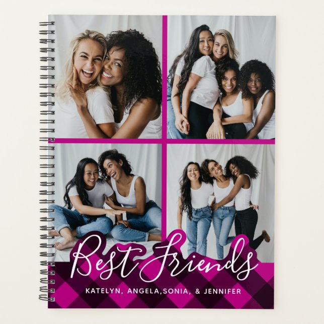 Best Friends Personalized Pink Plaid Photo Collage Planner (Front)