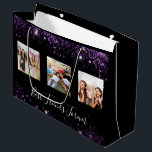 Best friends photo black purple glitter birthday large gift bag<br><div class="desc">A gift for your best friends birthday. Text: Best Friends Forever,  written with a trendy hand lettered style script. Personalize and use 3 of your own photos.  An elegant and modern black background. Decorated purple faux glitter dust.</div>