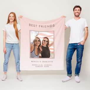 Best friends photo blush pink fleece blanket