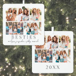 Best Friends Photo Christmas Metal Ornament<br><div class="desc">This simple and elegant boho-inspired square Christmas ornament is a sweet way to celebrate friendship during the holidays. The design features a collage layout with space for five photos on both the front and back, making it a double-sided keepsake filled with your favourite memories. "Besties" is displayed underneath the collage...</div>