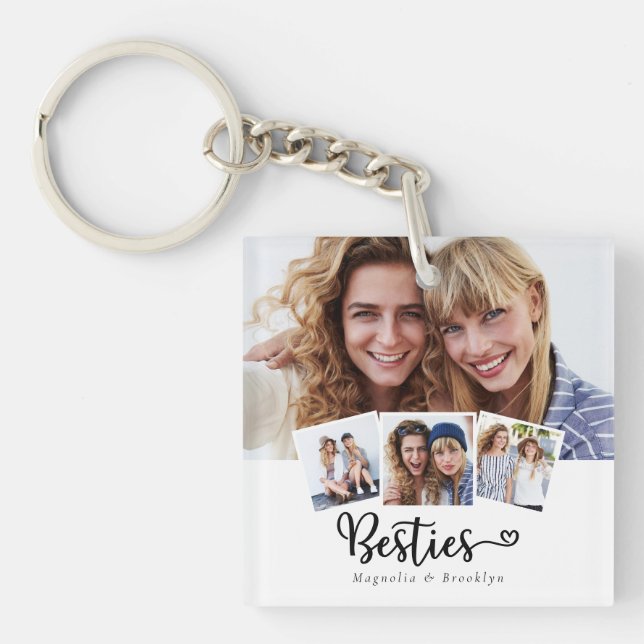 Best Friends Photo Collage Besties Heart Keychain (Front)