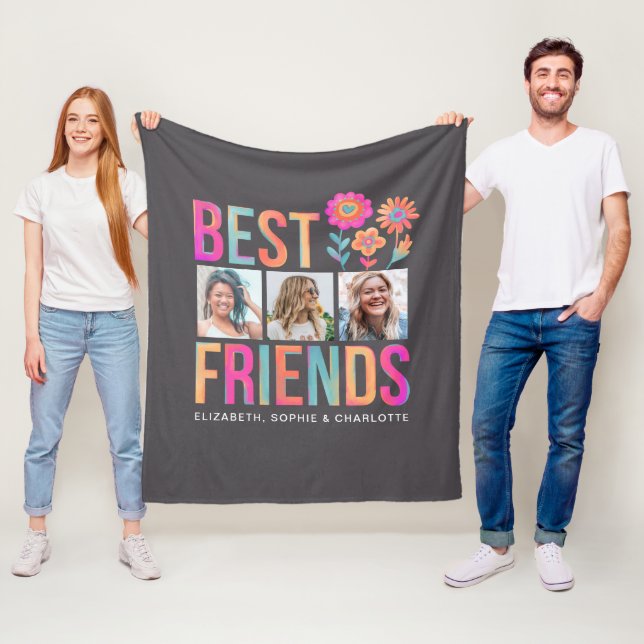 Best Friends Photo Collage BFF Names Fleece Blanket (In Situ)