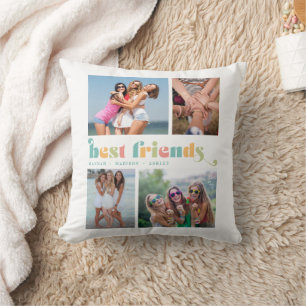 Best Friends Photo Collage Colourful Retro Throw Pillow