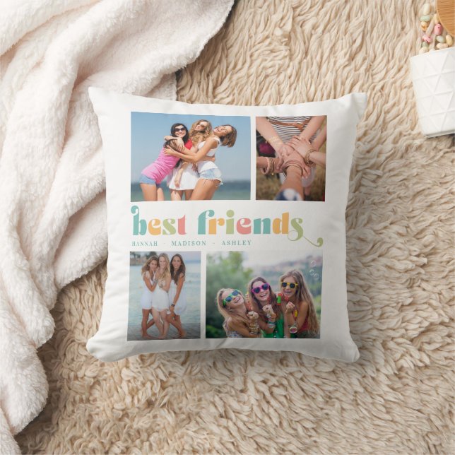 Best Friends Photo Collage Colourful Retro Throw Pillow (Blanket)