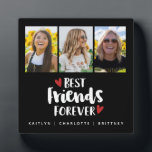Best Friends Photo Collage Plaque<br><div class="desc">A simple and modern photo collage display for your best friend with 3 photos and the title Best Friends Forever with hearts on a black background and personalized with your own text. Designed for you by Blackberry Boulevard.</div>