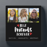 Best Friends Photo Collage Plaque<br><div class="desc">A simple and modern photo collage display for your best friend with 3 photos and the title Best Friends Forever with hearts on a black background and personalized with your own text. Designed for you by Blackberry Boulevard.</div>