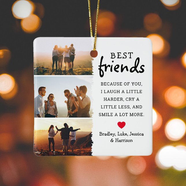 Best Friends Photo Collage & Quote Christmas Ceramic Ornament (Creator Uploaded)