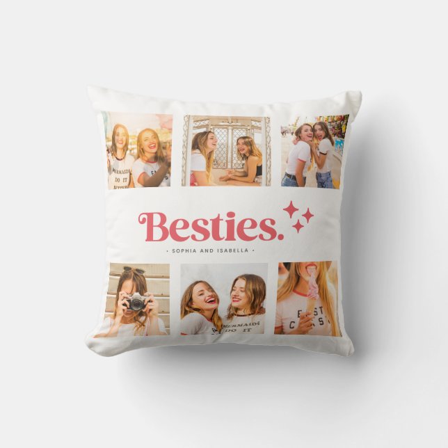 Best Friends Photo Collage With Names Throw Pillow (Front)