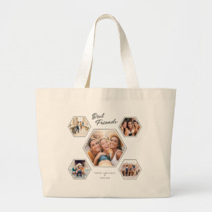 Best Friends Photo Custom Collage Script Large Tote Bag