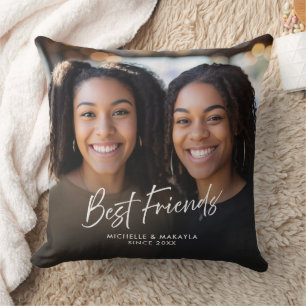 Best Friends Photo Custom Names Modern Script Throw Pillow