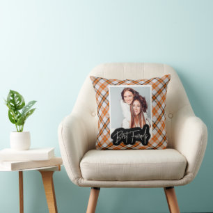 Best Friends Photo Fall Plaid Throw Pillow