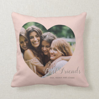 Best Friends Photo Heart Cute Friendship Blus Pink Throw Pillow