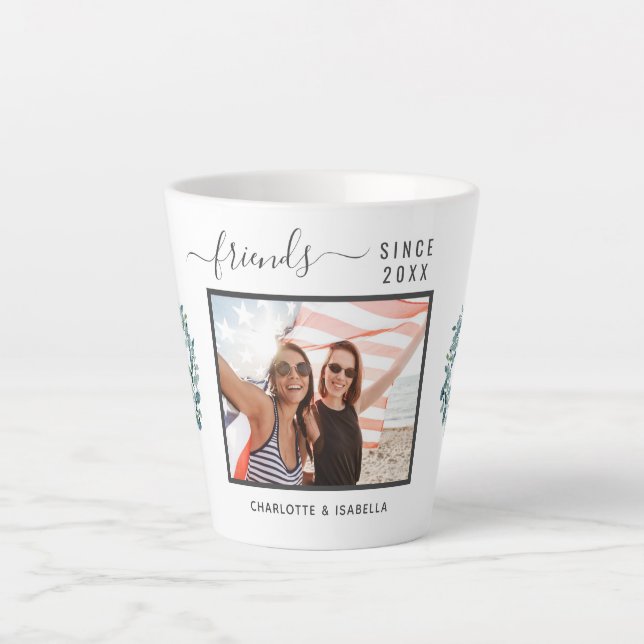 Best friends photo names eucalyptus greenery latte mug (Front)