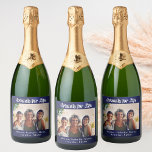 Best friends photo navy blue white names party sparkling wine label<br><div class="desc">A gift for your best friend(s) for a birthday party,  a Bridal Shower,  Christmas or a special event. White text: Friends for Life,  written with a trendy style script. Personalize and use your own photo and name(s)  A navy blue background colour.   The blue colour is uneven.</div>