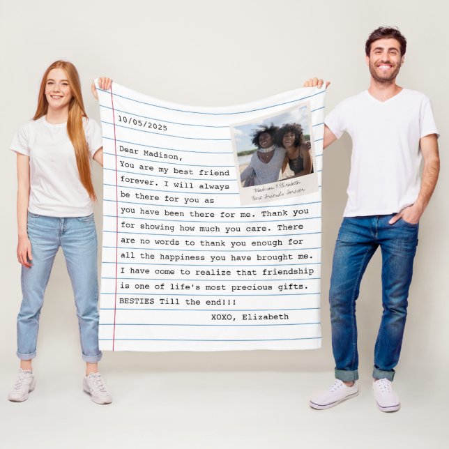 Best Friends Photo Personalized Letter Message Fleece Blanket (In Situ)