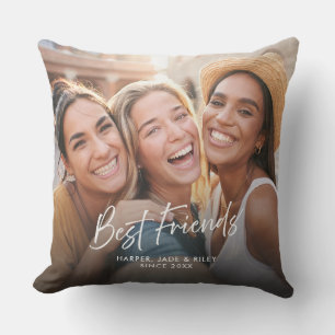 Best Friends Photo Personalized Modern Script Throw Pillow