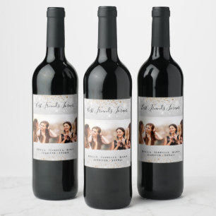 Best friends photo silver glitter gold wine label