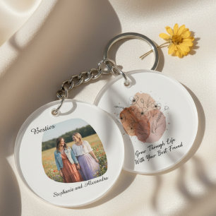 Best friends photo watercolor floral keychain