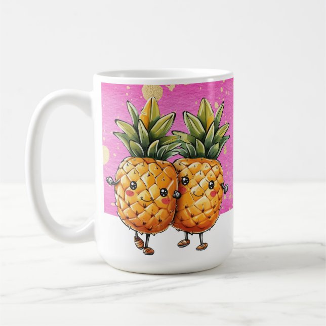 Best Friends Pineapple Kawaii Pineapple Cute Pink Coffee Mug (Left)