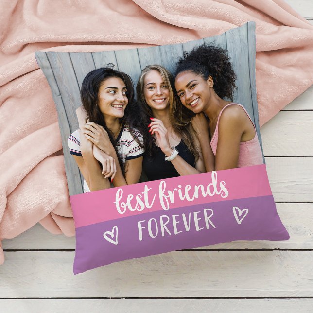 Best Friends | Pink and Purple Colour Block 2 Phot Throw Pillow (Creator Uploaded)
