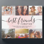 Best friends pink brushstroke 6 photo collage grid plaque<br><div class="desc">Best friends forever on pastel pink watercolor brushstroke script 6 photo collage grid,  perfect gift for your bestie!</div>
