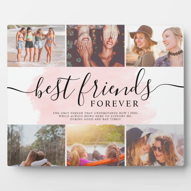 Best friends pink brushstroke 6 photo collage grid plaque (Front)