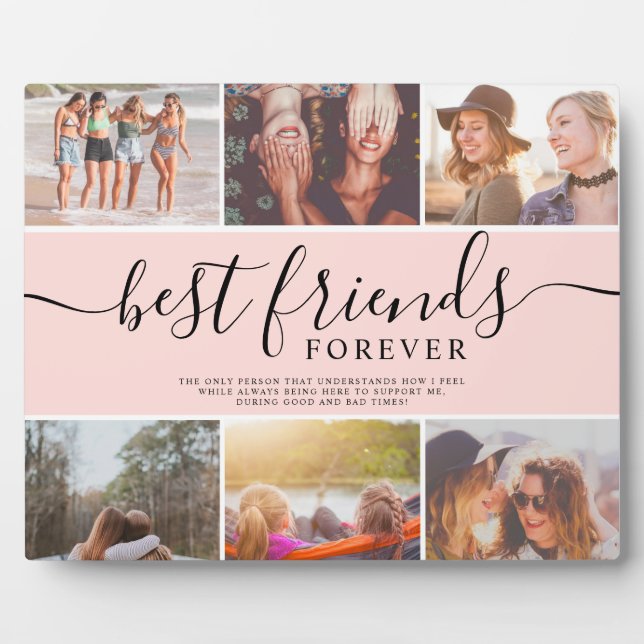 Best friends pink cool script 6 photo collage grid plaque (Front)