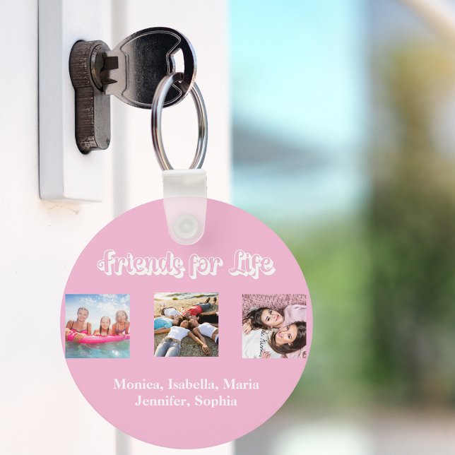 Best friends pink pastel white script photos keychain (Creator Uploaded)