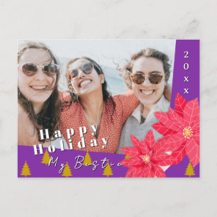 Best Friends Poinsettia Happy Holiday Photo Purple Postcard