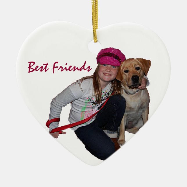 Best Friends-Pretty Girl & Puppy Ceramic Ornament (Front)
