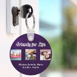 Best friends purple white script photos keychain<br><div class="desc">A gift for your best friend(s) for birthdays,  Christmas or a special event. White text: Friends for life,  written with a trendy style script. Personalize and use your own photos and names.  A girly deep purple background. The purple colour is uneven.</div>