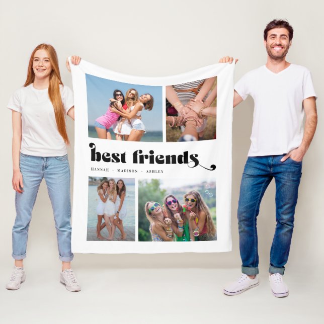 Best Friends Retro 4 Photo Collage Fleece Blanket (In Situ)