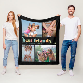 Best Friends Retro 4 Photo Collage Fleece Blanket