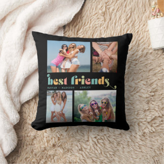 Best Friends Retro 4 Photo Collage Throw Pillow