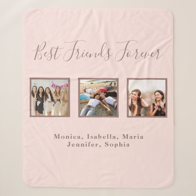 Best friends rose gold blush photo sherpa blanket (Front)
