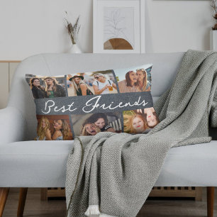 Best Friends Script Calligraphy Photo Collage Lumbar Pillow