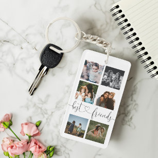 Best Friends Script Gift For BFF's Photo Collage Keychain