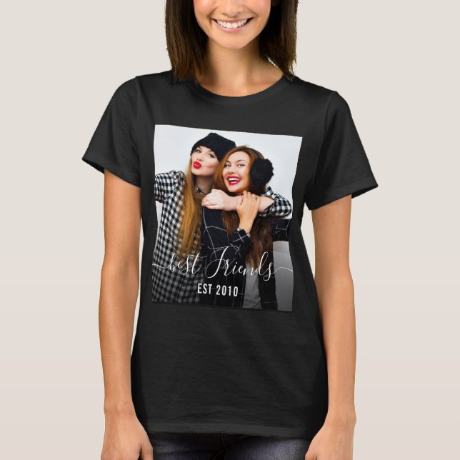 BEST FRIENDS | Script lettering overlay black T-Shirt (Front)