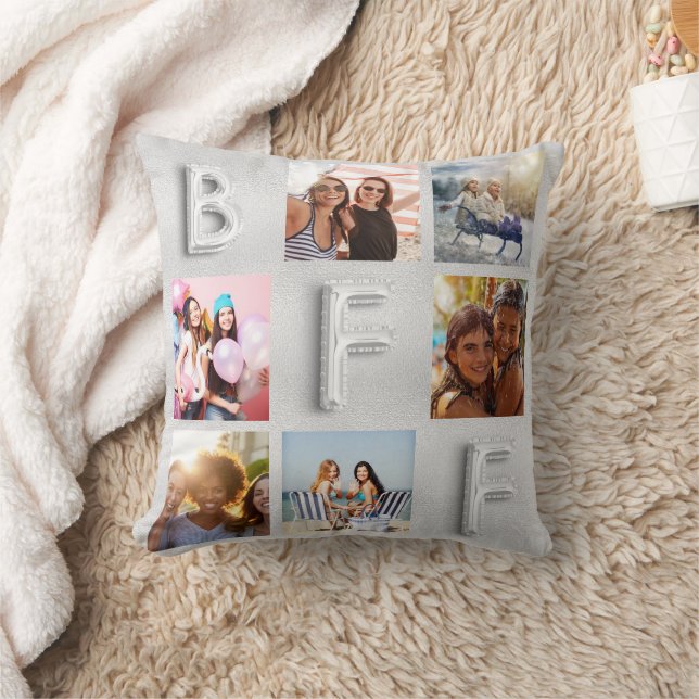 Best Friends silver photo collage bff besties Throw Pillow (Blanket)